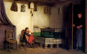 Interior de una cabaña, c.1870-77 de Albert Anker